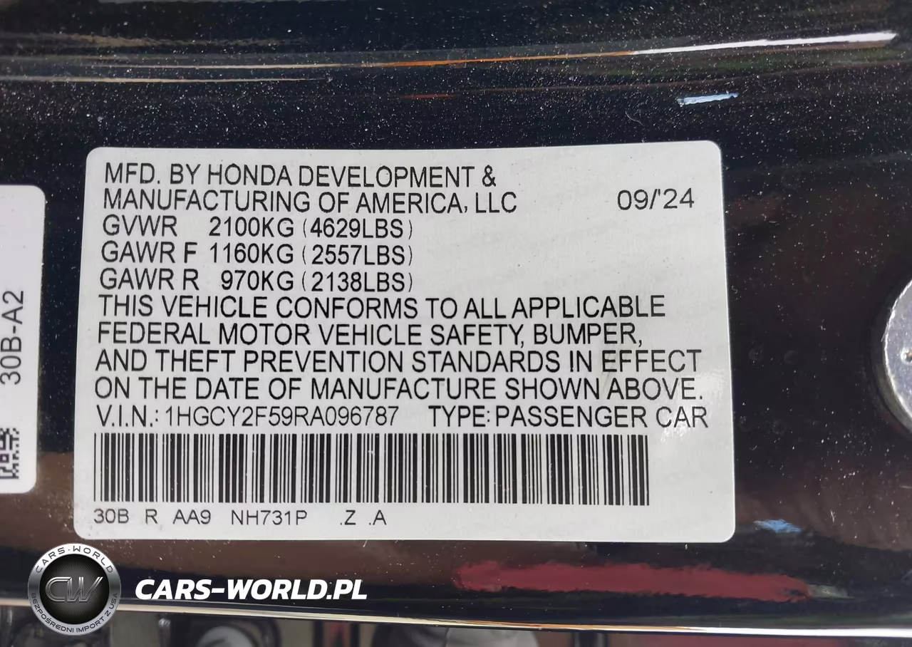 2024 Honda Accord Hybrid Sport VIN:1HGCY2F59RA096787 - 9