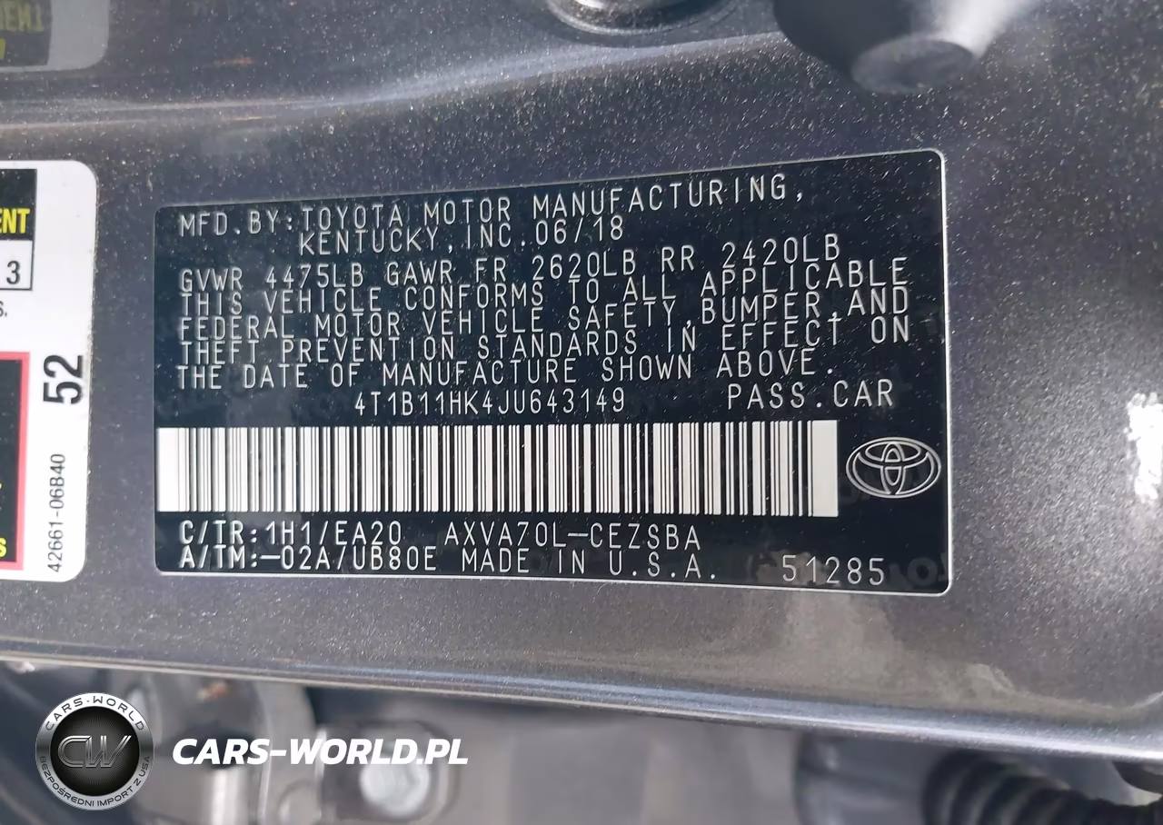 2018 Toyota Camry Se VIN:4T1B11HK4JU643149 - 9