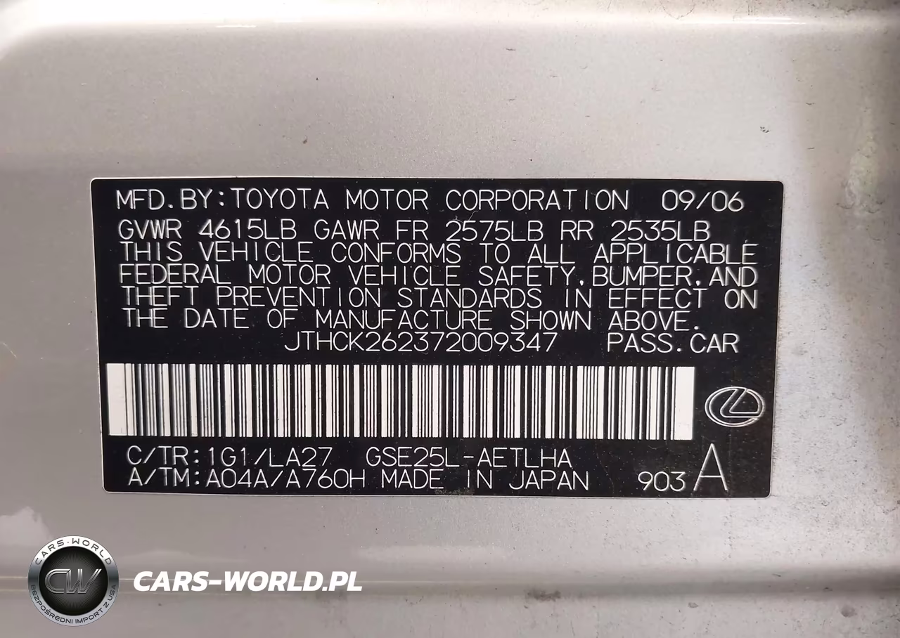 2007 Lexus Is 250 VIN:JTHCK262372009347 - 9