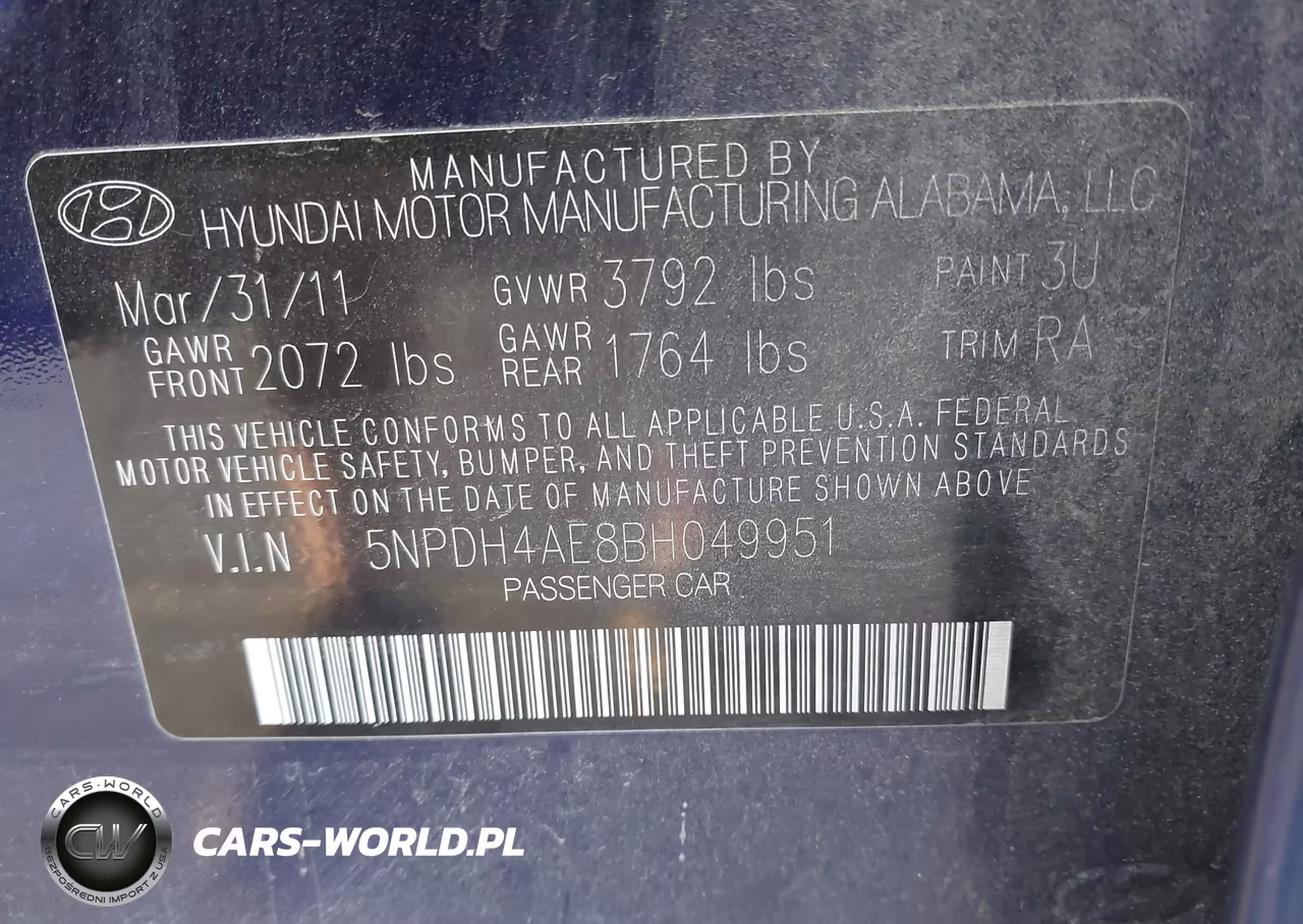 2011 Hyundai Elantra Limited VIN:5NPDH4AE8BH049951 - 9