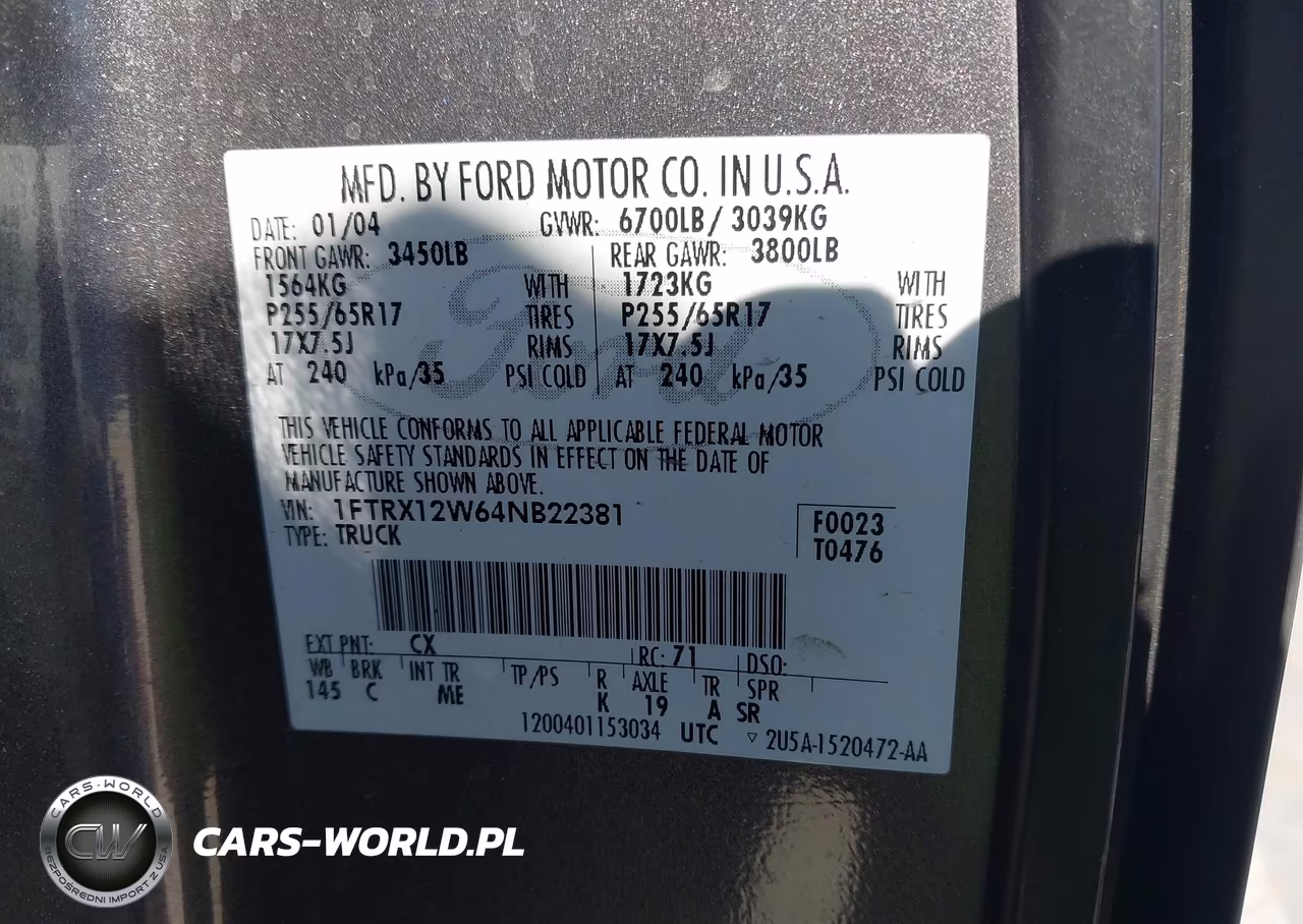 2004 Ford F-150 Stx-Xl-Xlt VIN:1FTRX12W64NB22381 - 9