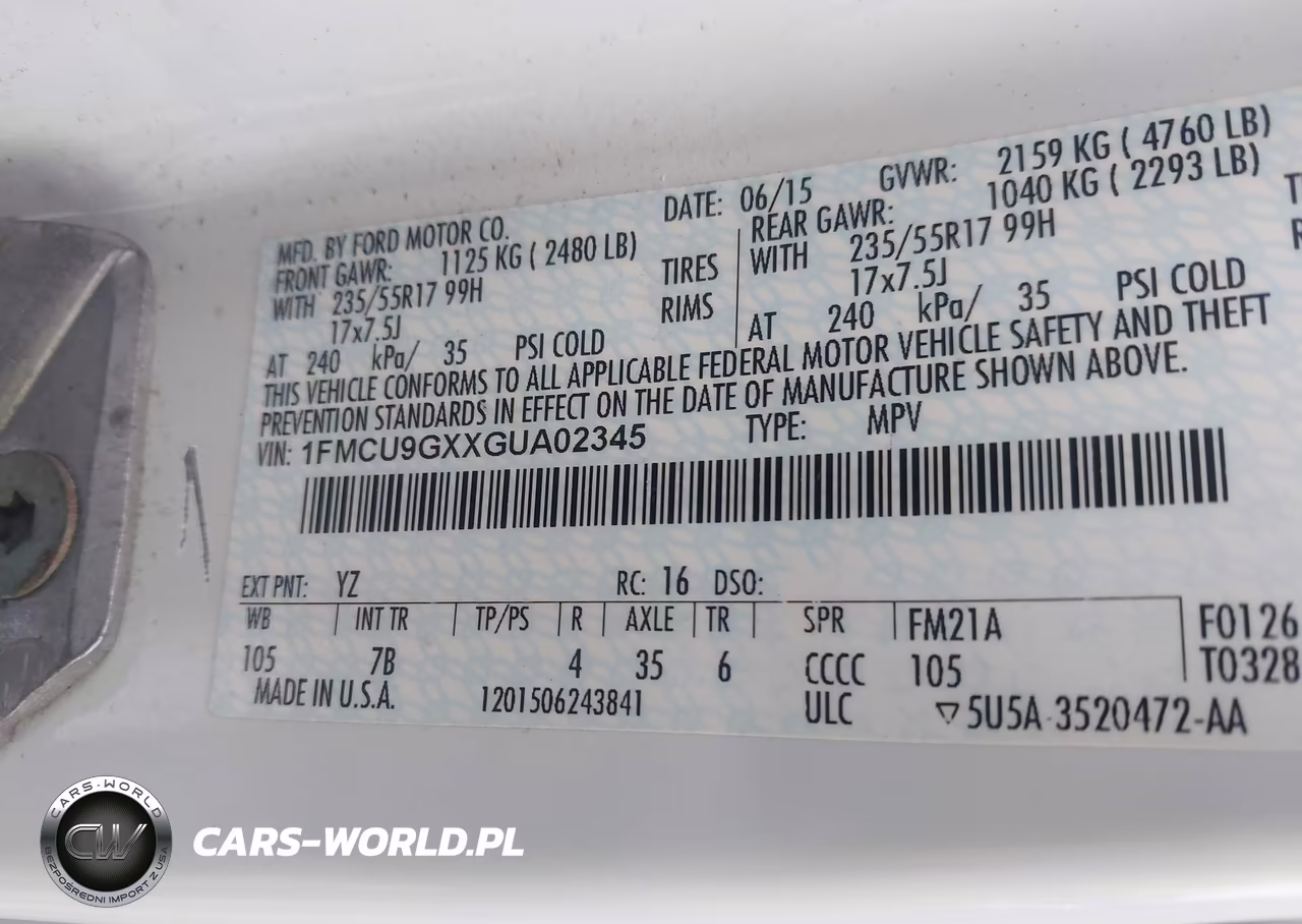 2016 Ford Escape Se VIN:1FMCU9GXXGUA02345 - 9