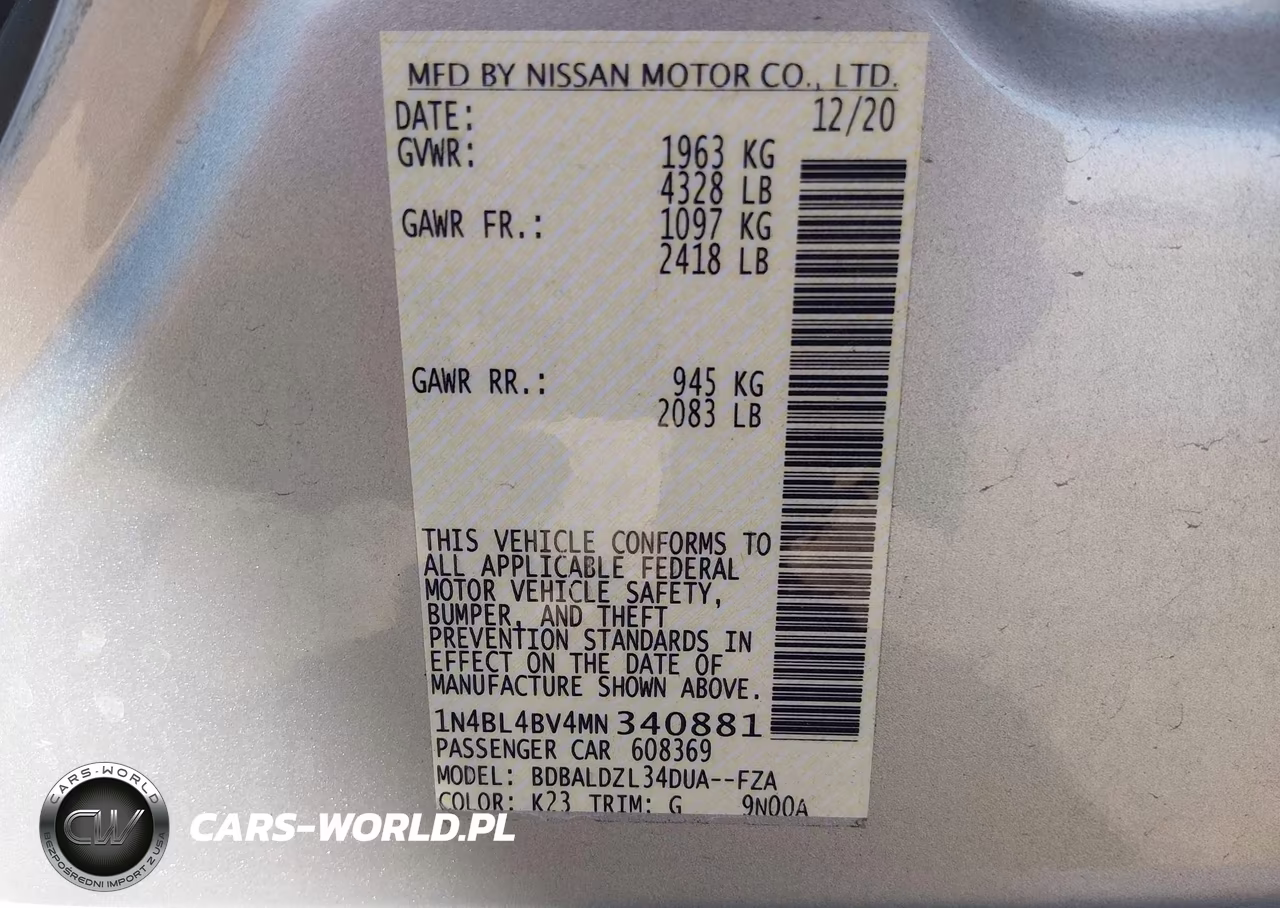 2021 Nissan Altima S Fwd VIN:1N4BL4BV4MN340881 - 9