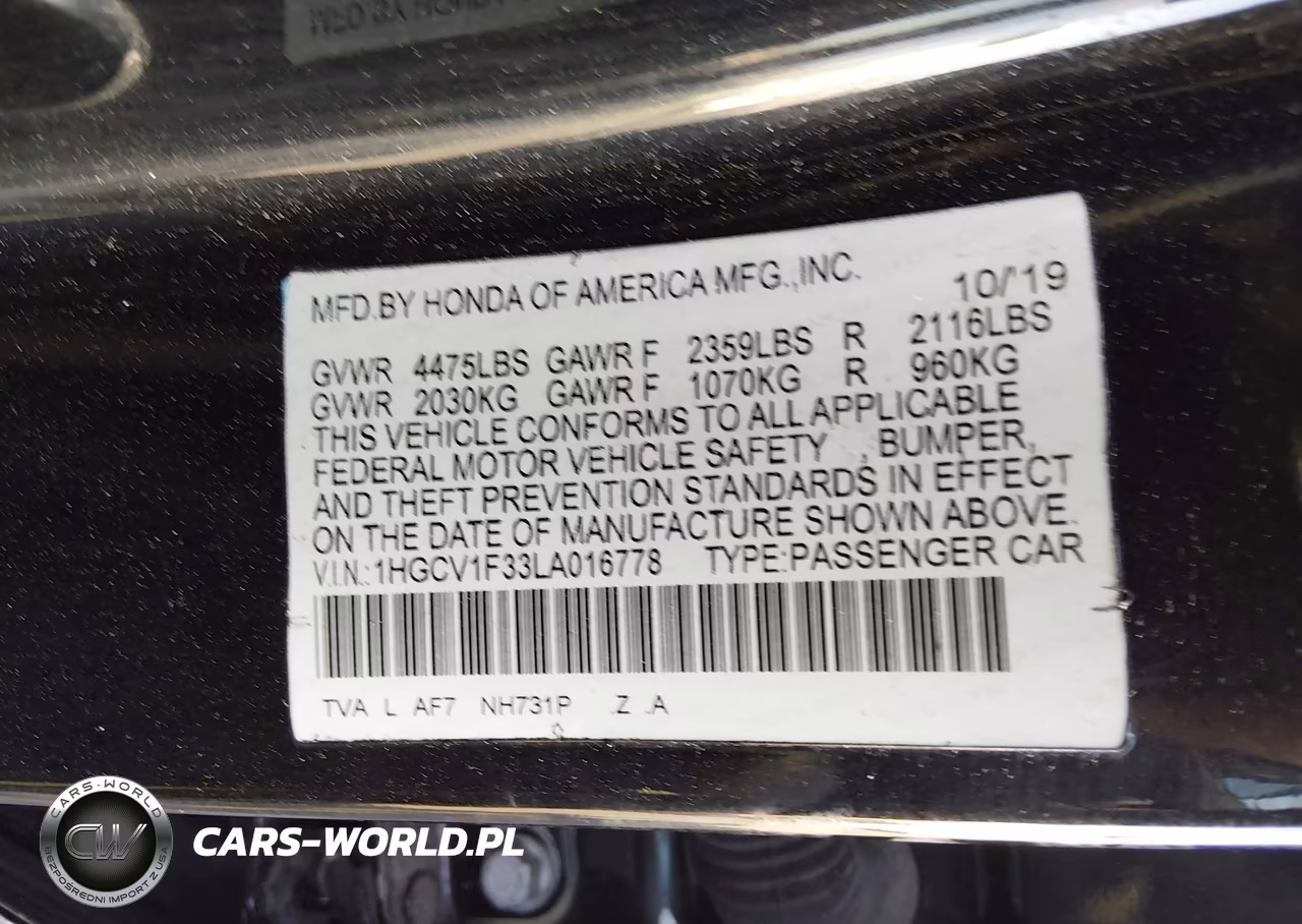 HONDA ACCORD VIN:1HGCV1F33LA016778 - 9