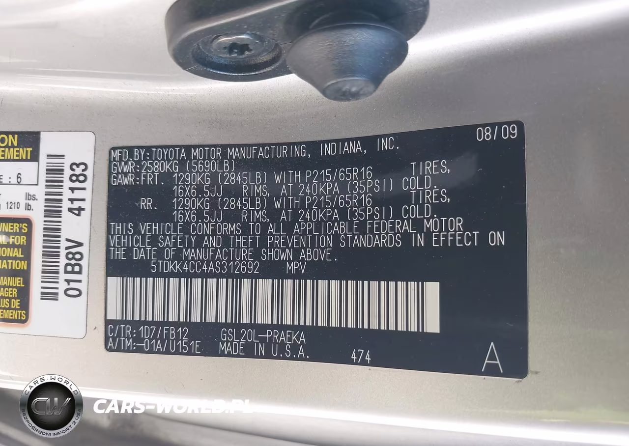 2010 Toyota Sienna Ce VIN:5TDKK4CC4AS312692 - 9
