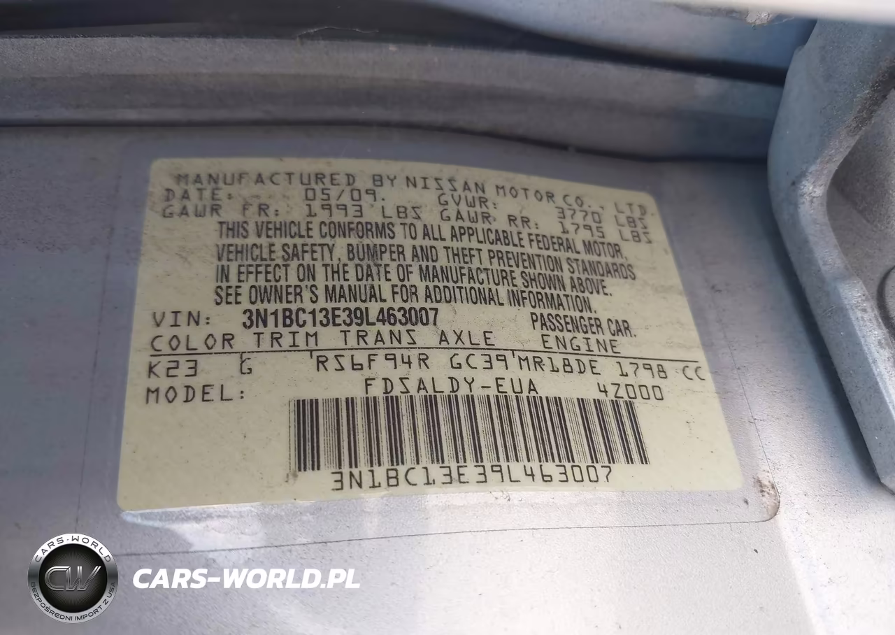 2009 Nissan Versa 1.8S VIN:3N1BC13E39L463007 - 9