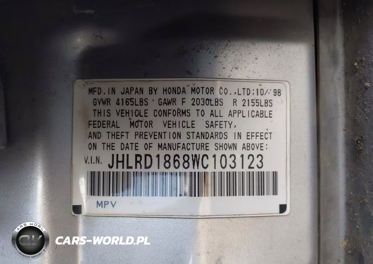1998 Honda Cr-V Ex VIN:JHLRD1868WC103123 - 9