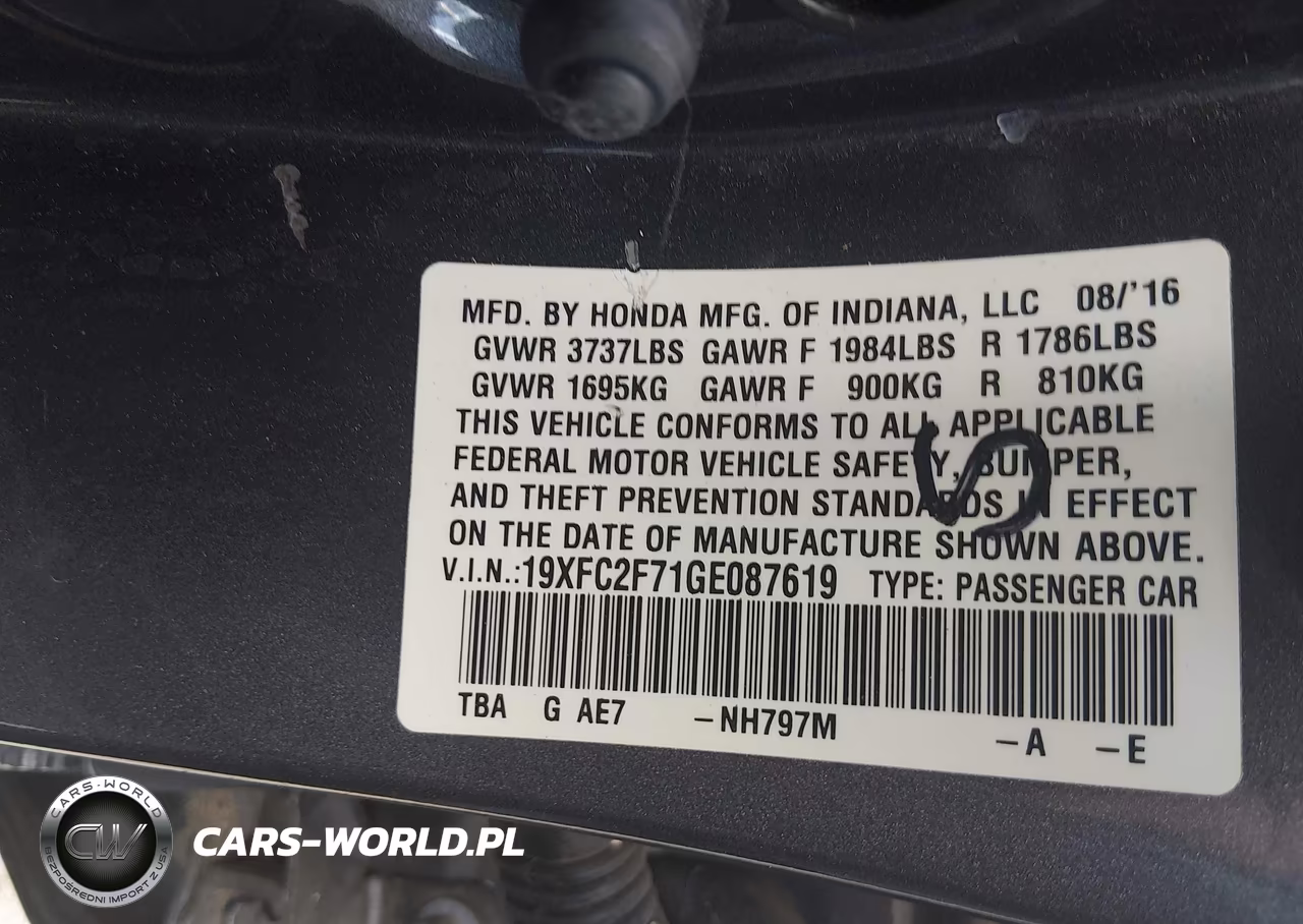 2016 Honda Civic Ex VIN:19XFC2F71GE087619 - 9