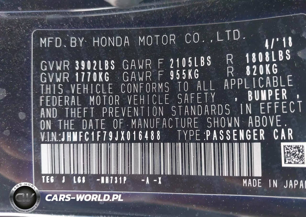 2018 Honda Civic Ex-L VIN:JHMFC1F79JX016488 - 9
