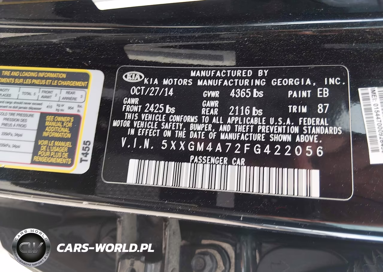 2015 Kia Optima Lx VIN:5XXGM4A72FG422056 - 9