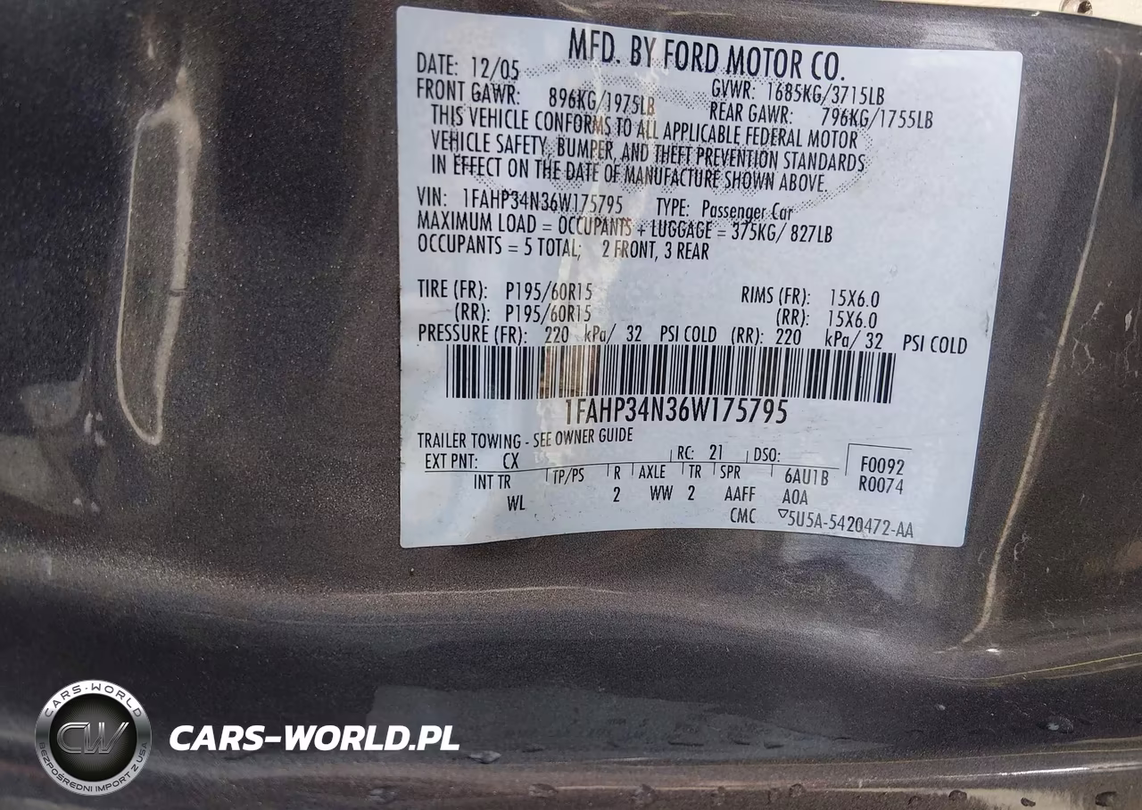 2006 Ford Focus Zx4 VIN:1FAHP34N36W175795 - 9