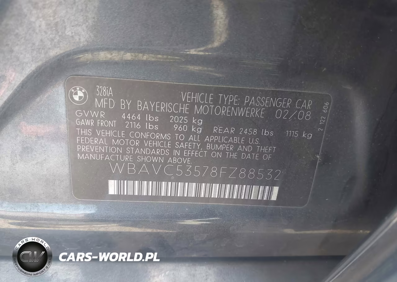 2008 BMW 328I VIN:WBAVC53578FZ88532 - 9