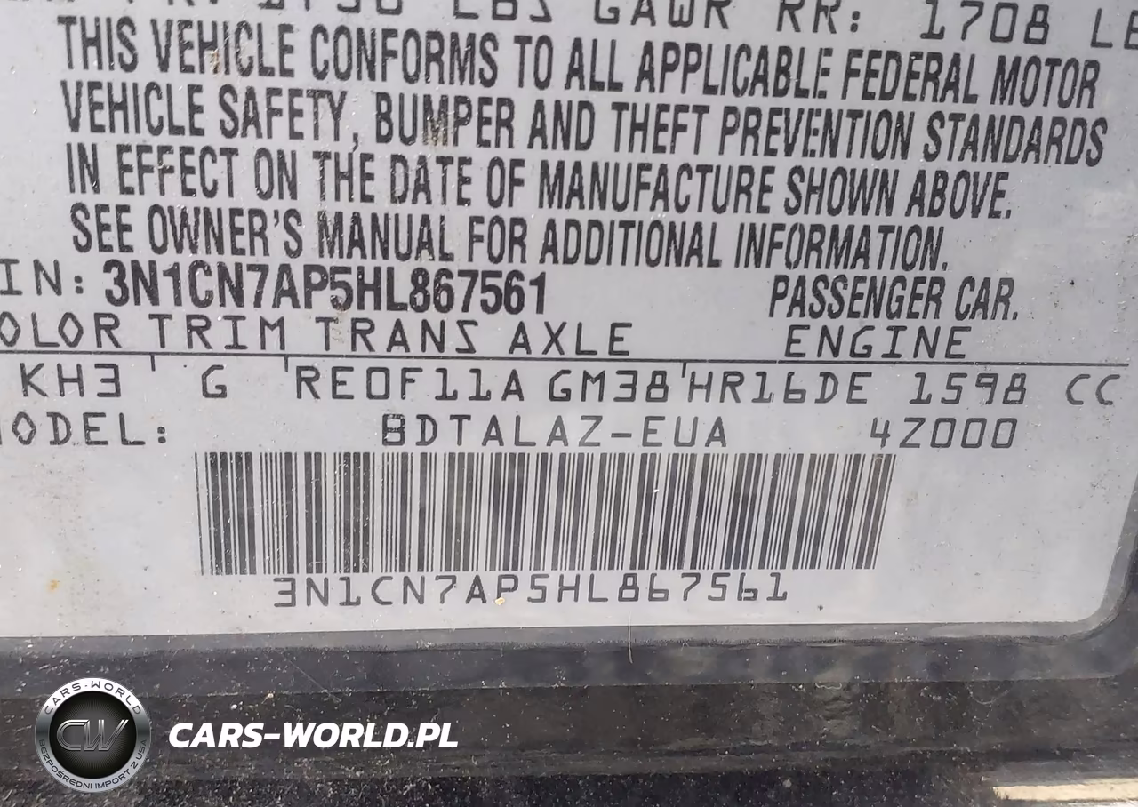 2017 Nissan Versa 1.6 S+ VIN:3N1CN7AP5HL867561 - 9