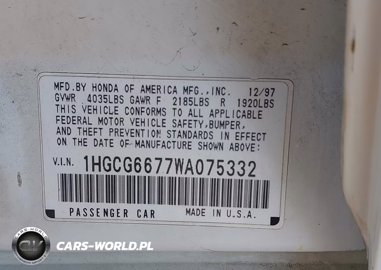 1998 Honda Accord Ex VIN:1HGCG6677WA075332 - 9
