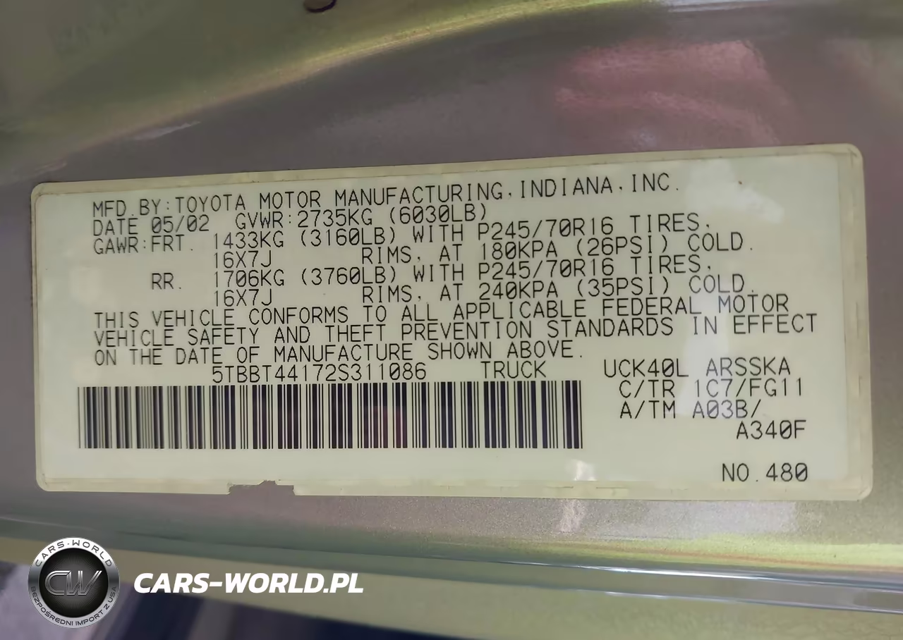 2002 Toyota Tundra Sr5 V8 VIN:5TBBT44172S311086 - 9