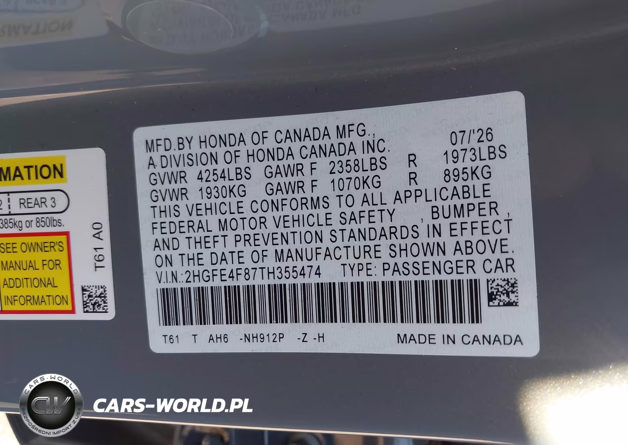 2026 Honda Civic Hybrid Sport-Sport Touring VIN:2HGFE4F87TH355474 - 9