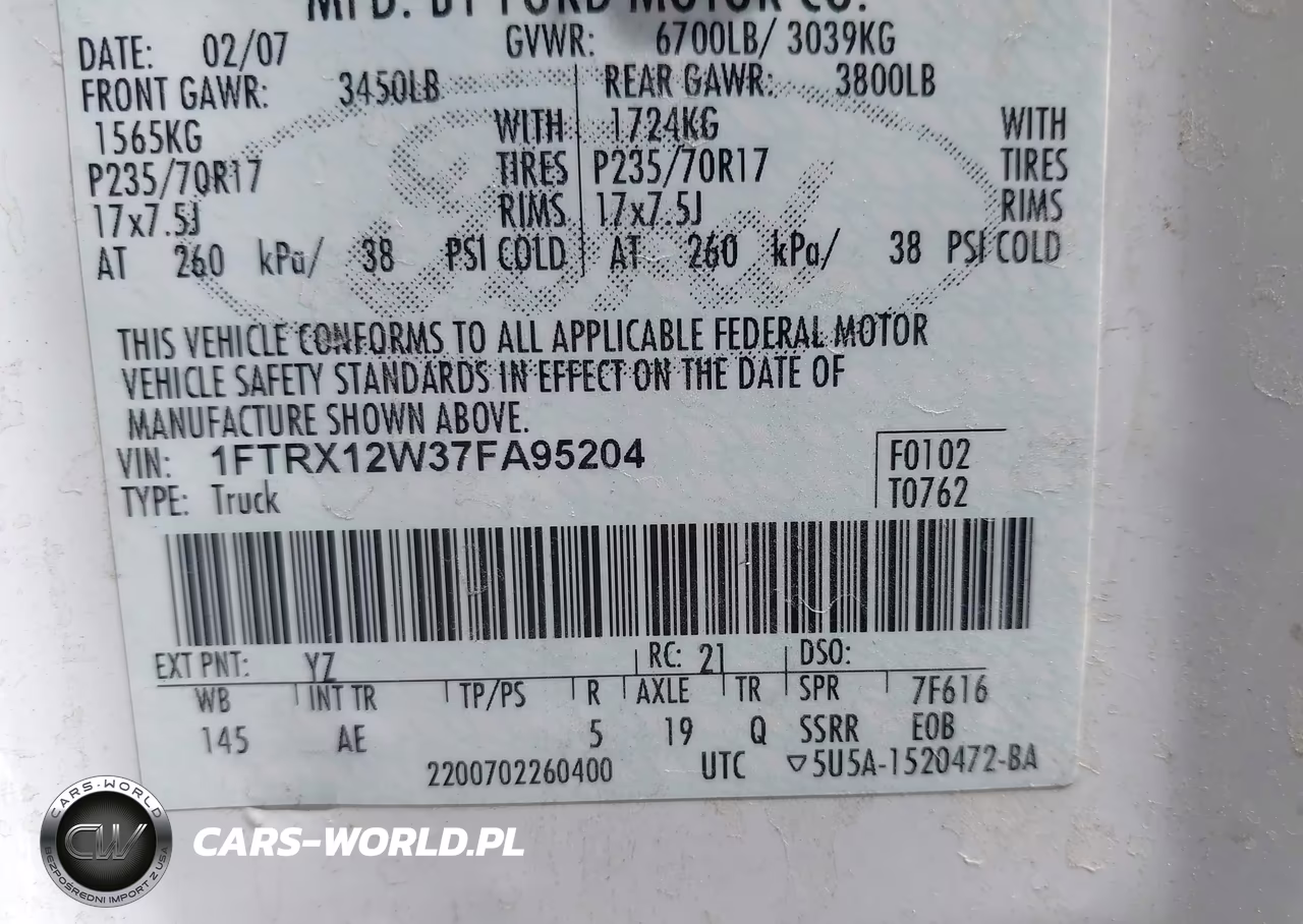 2007 Ford F-150 Stx-Xl-Xlt VIN:1FTRX12W37FA95204 - 9