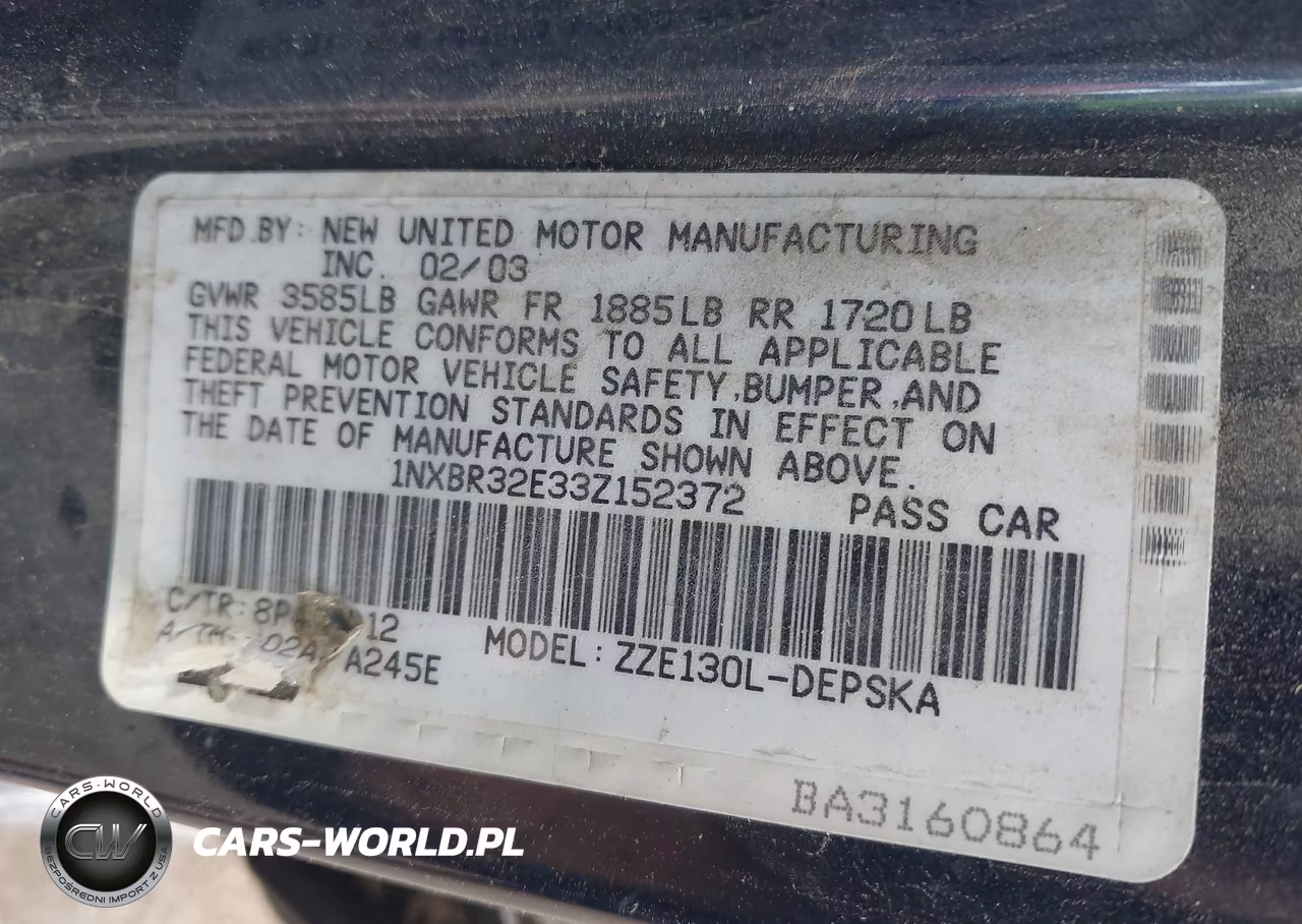 2003 Toyota Corolla S VIN:1NXBR32E33Z152372 - 9
