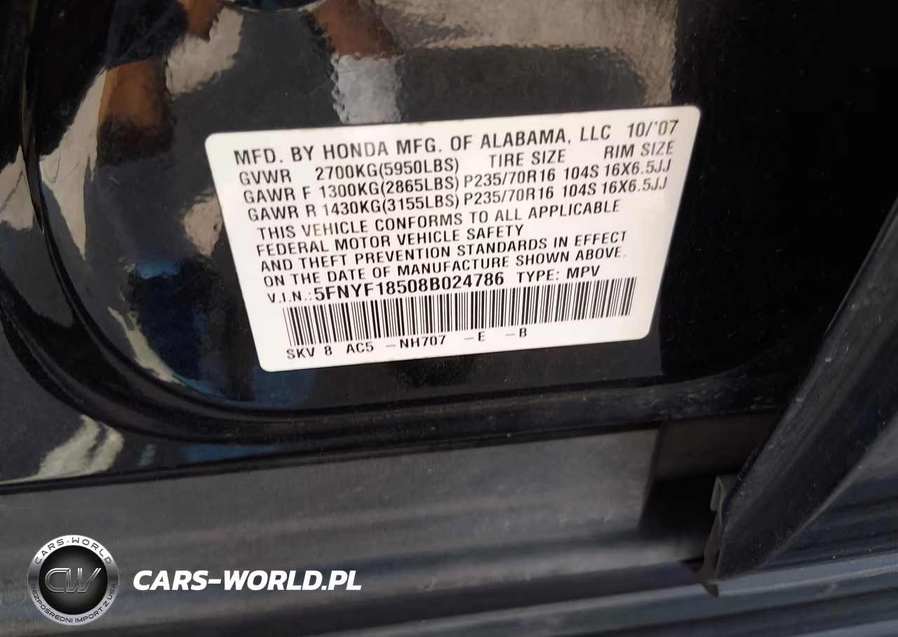 2008 Honda Pilot Ex-L VIN:5FNYF18508B024786 - 9