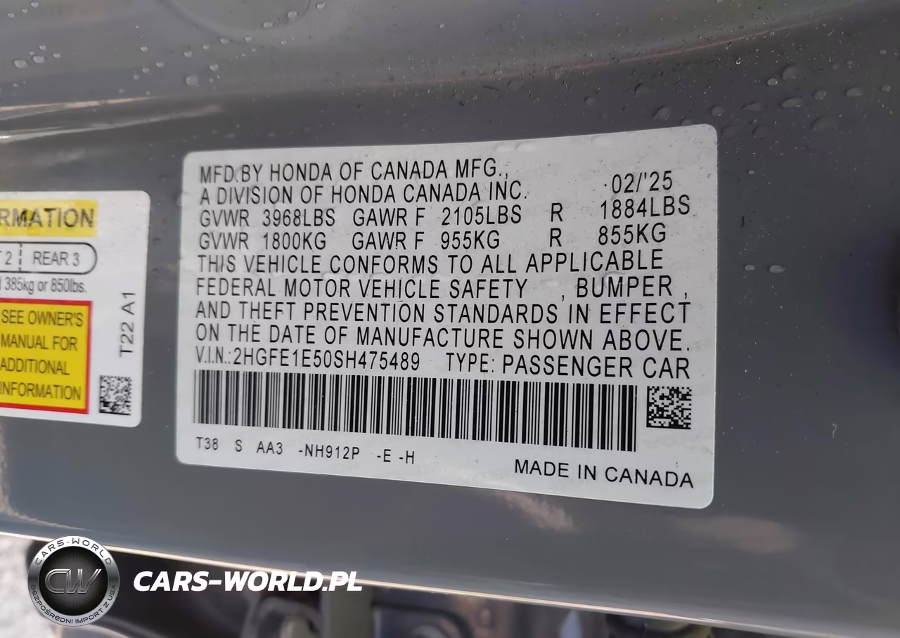 2025 Honda Civic Si Base W-High Performance Summer Tires- VIN:2HGFE1E50SH475489 - 9