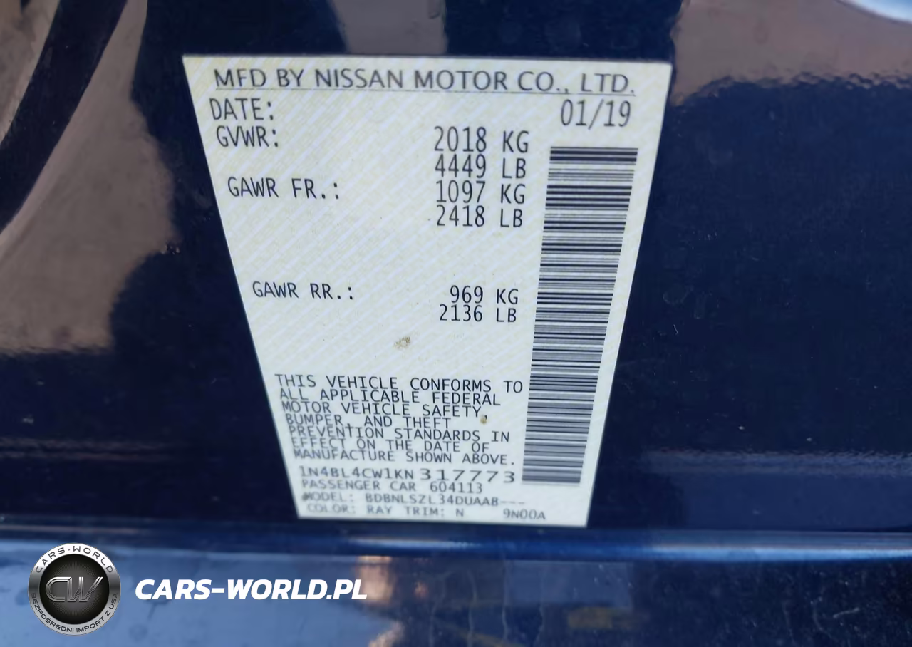 2019 Nissan Altima 2.5 Sr VIN:1N4BL4CW1KN317773 - 9