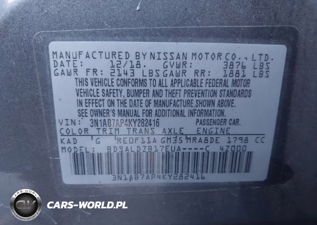 2019 Nissan Sentra Sv VIN:3N1AB7AP4KY282416 - 9