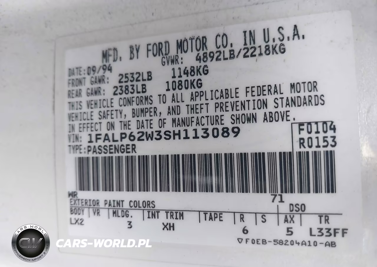 1995 Ford Thunderbird Lx VIN:1FALP62W3SH113089 - 9