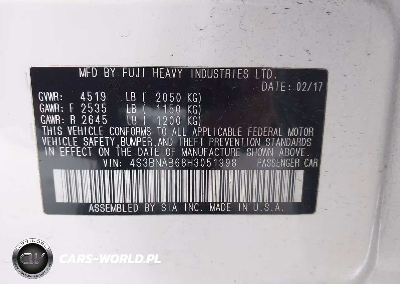 2017 Subaru Legacy 2.5I VIN:4S3BNAB68H3051998 - 9