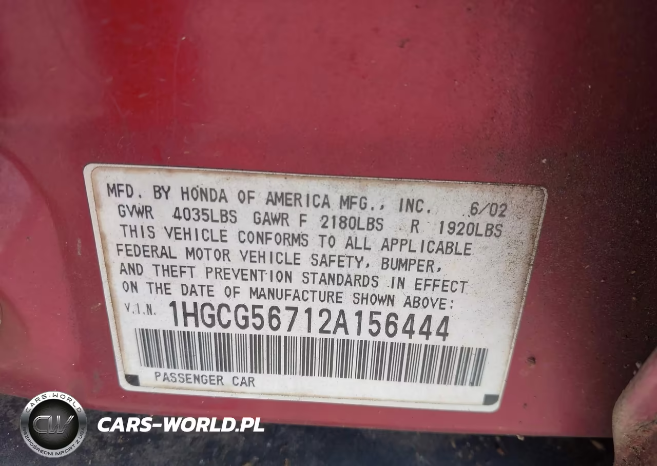 2002 Honda Accord 2.3 Se VIN:1HGCG56712A156444 - 9