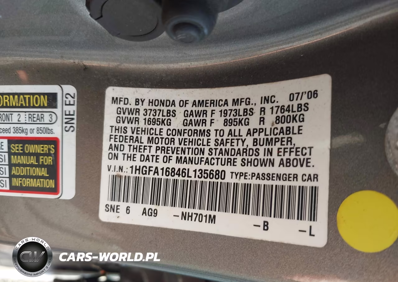 2006 Honda Civic Ex VIN:1HGFA16846L135680 - 9