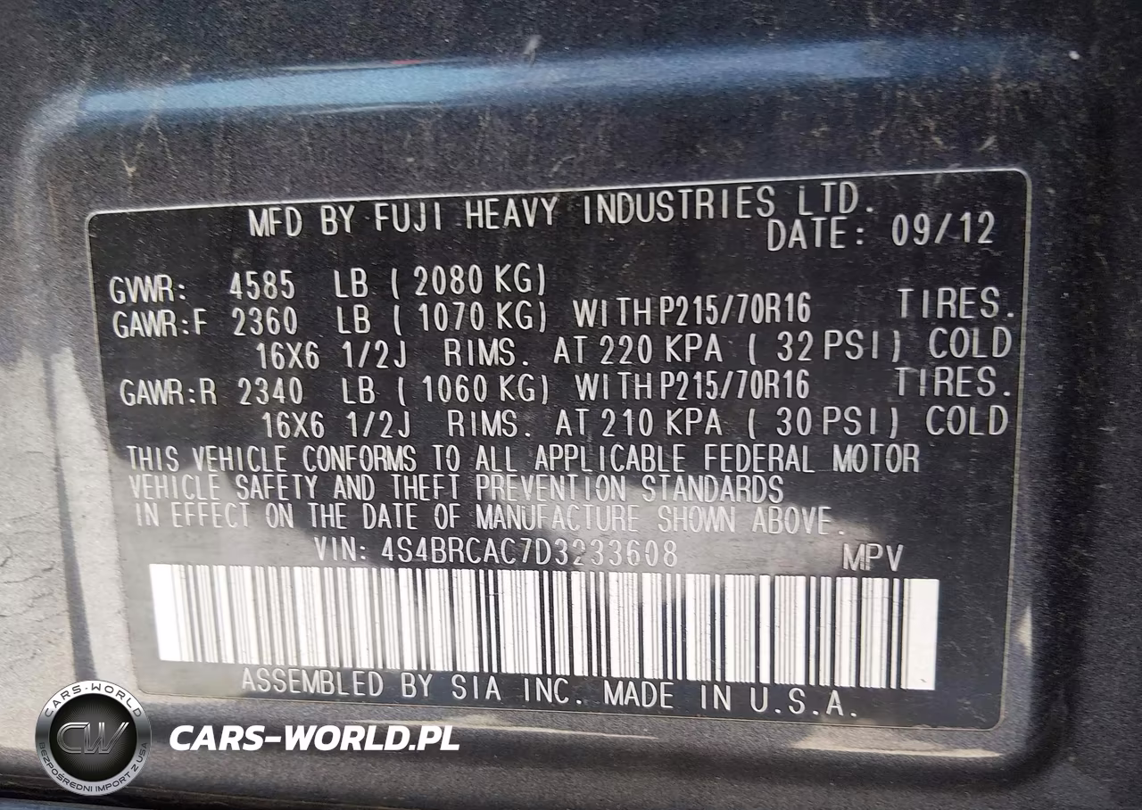 2013 Subaru Outback 2.5I VIN:4S4BRCAC7D3233608 - 8