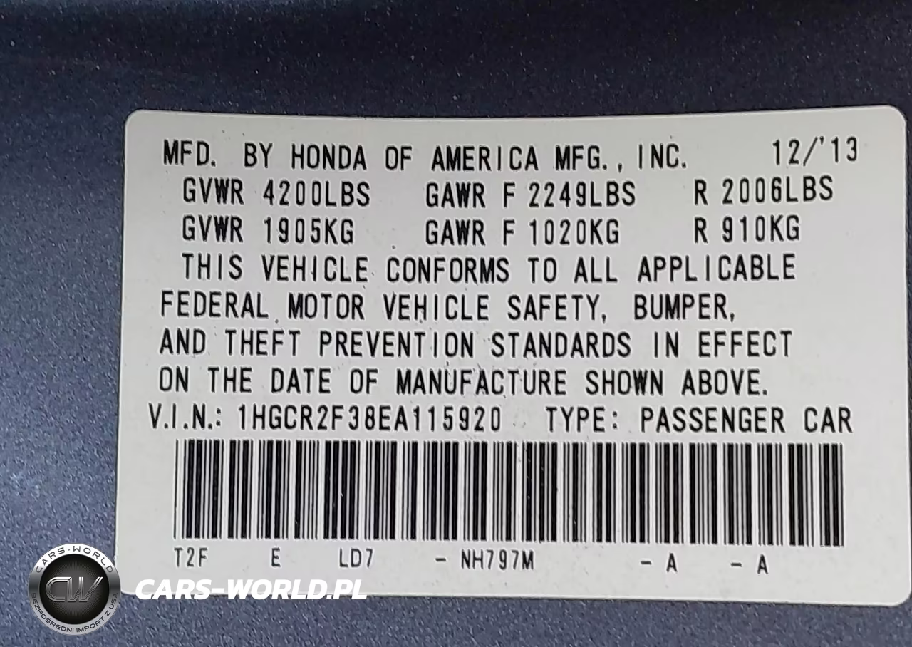 2014 Honda Accord Lx VIN:1HGCR2F38EA115920 - 9