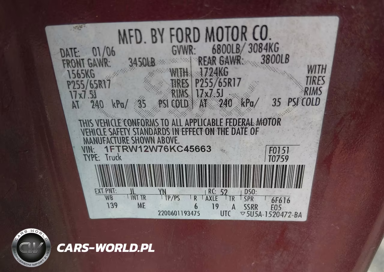 2006 Ford F-150 Xlt VIN:1FTRW12W76KC45663 - 9