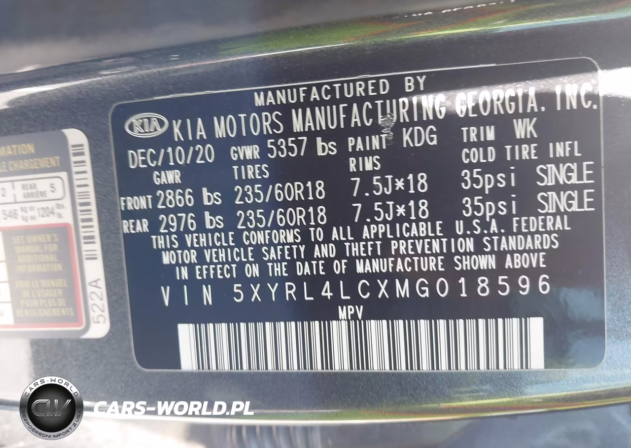 2021 Kia Sorento S VIN:5XYRL4LCXMG018596 - 9
