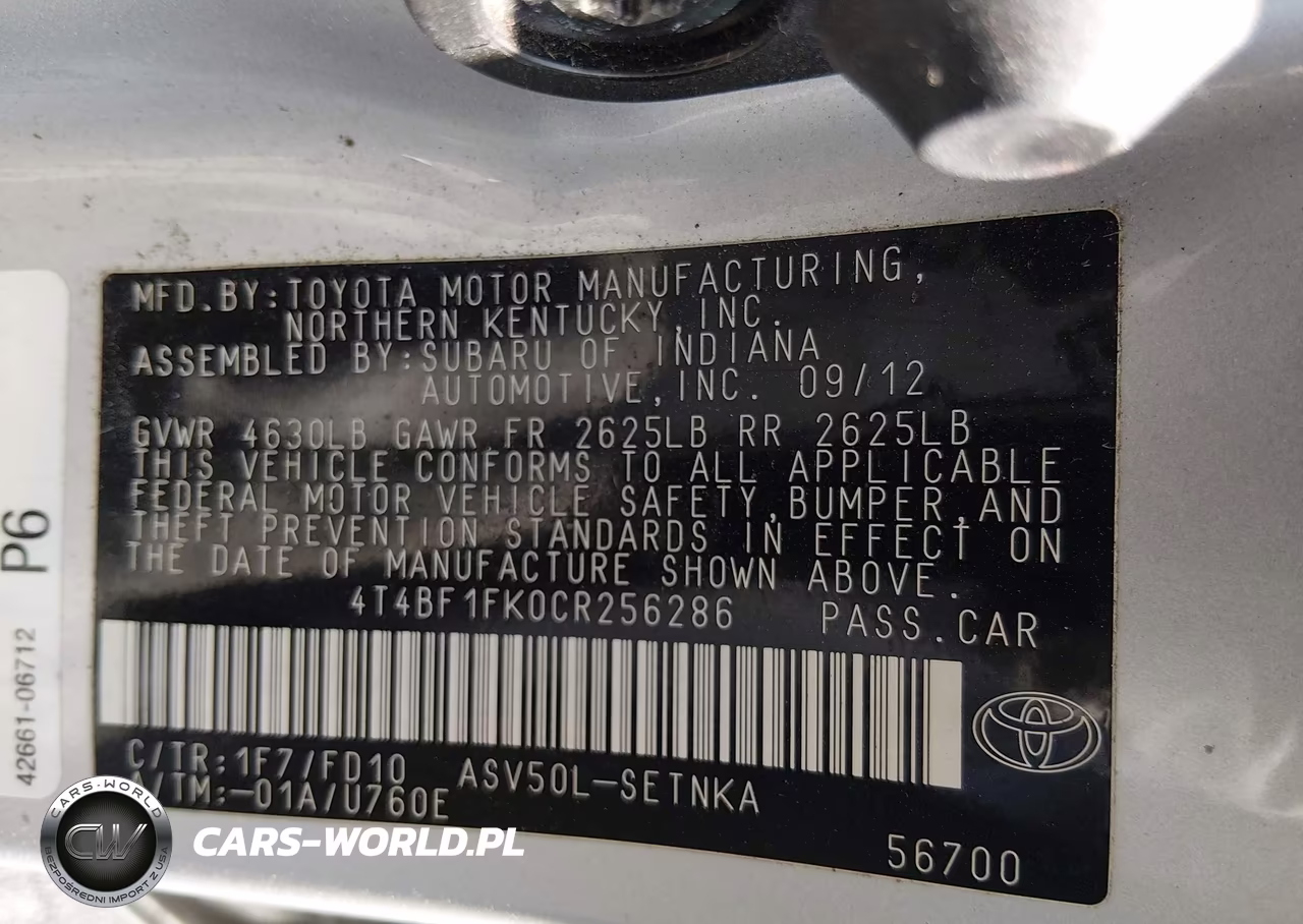 2012 Toyota Camry Le VIN:4T4BF1FK0CR256286 - 9