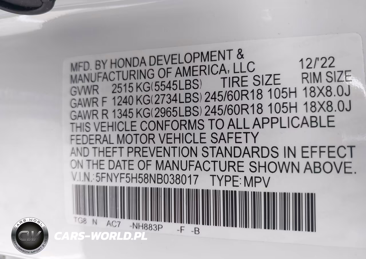 2022 Honda Pilot 2Wd Ex-L VIN:5FNYF5H58NB038017 - 9