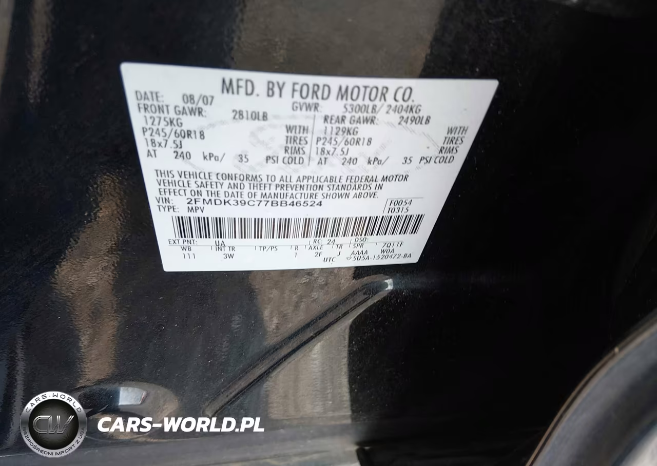 2007 Ford Edge Sel Plus VIN:2FMDK39C77BB46524 - 9
