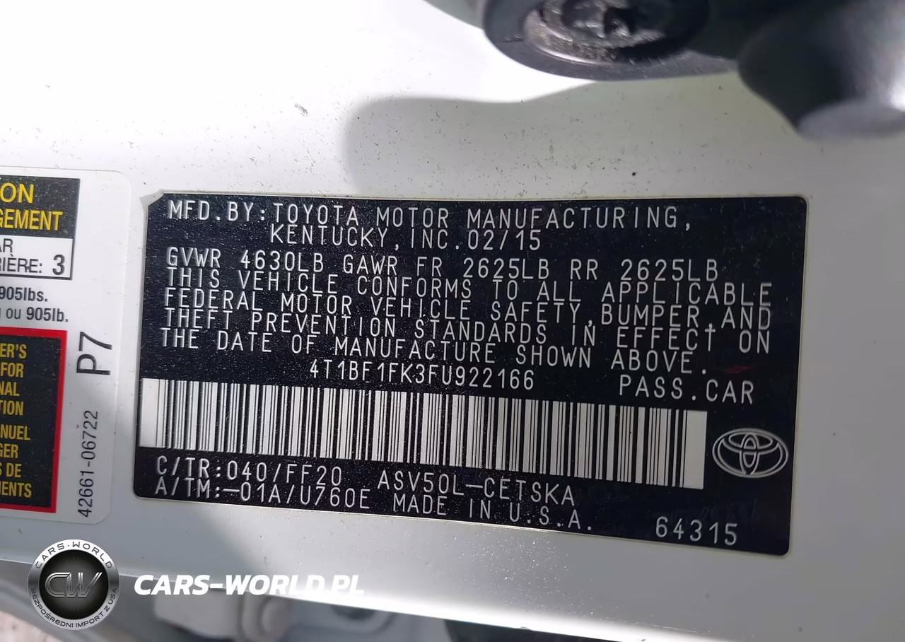 2015 Toyota Camry Se VIN:4T1BF1FK3FU922166 - 9