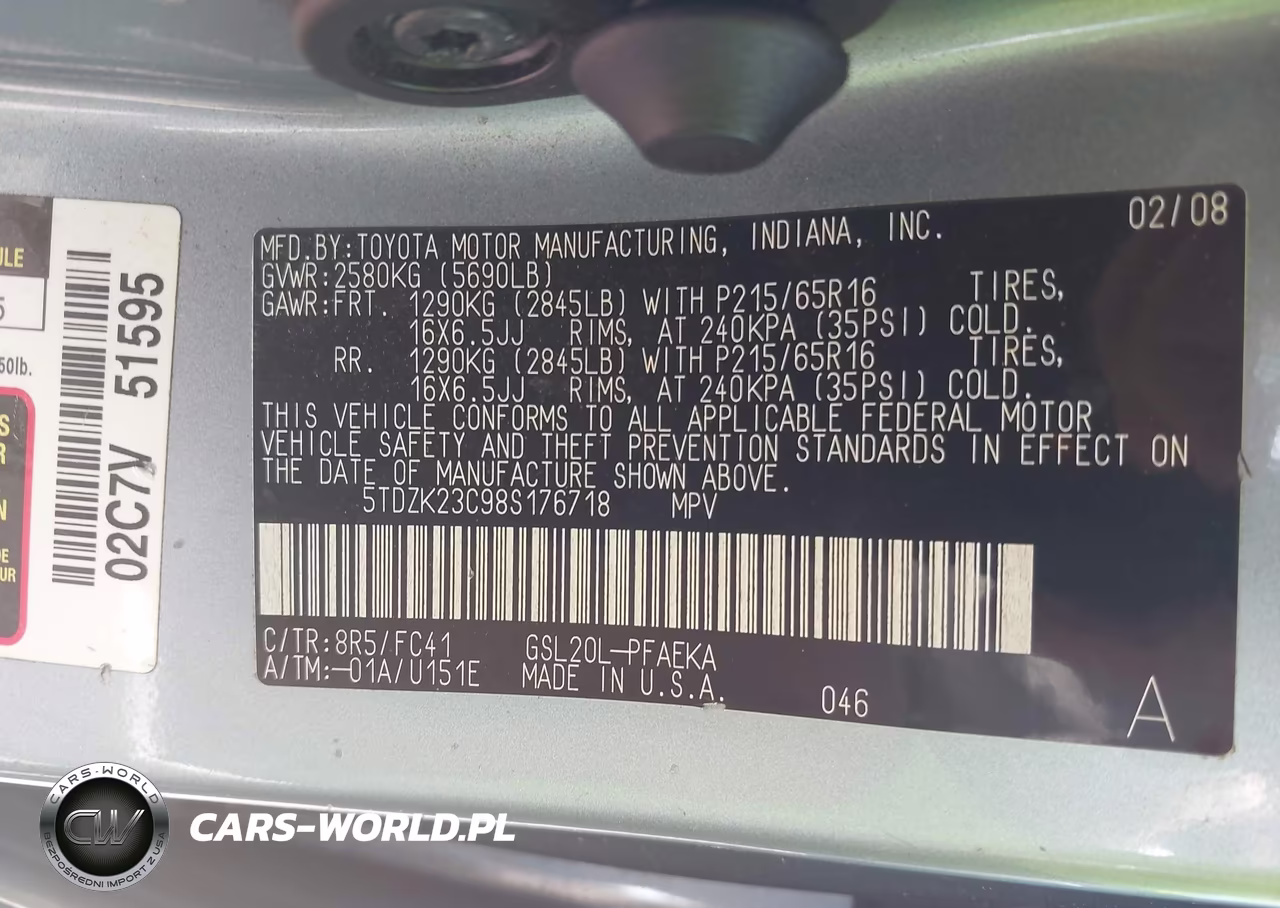 2008 Toyota Sienna Le VIN:5TDZK23C98S176718 - 9