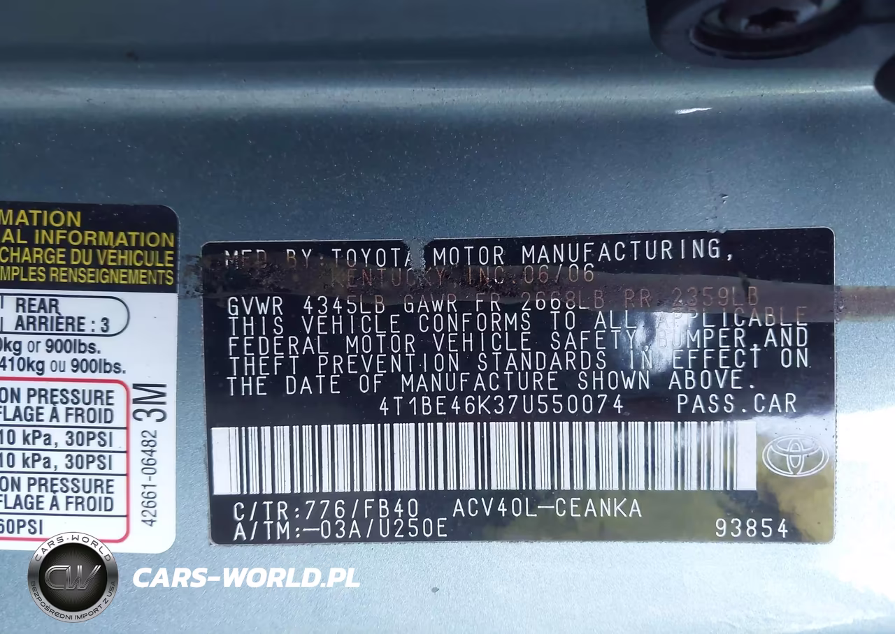 2007 Toyota Camry Le VIN:4T1BE46K37U550074 - 9