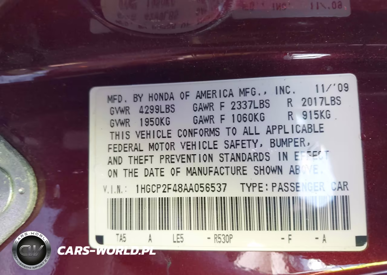 2010 Honda Accord 2.4 Lx-P VIN:1HGCP2F48AA056537 - 9