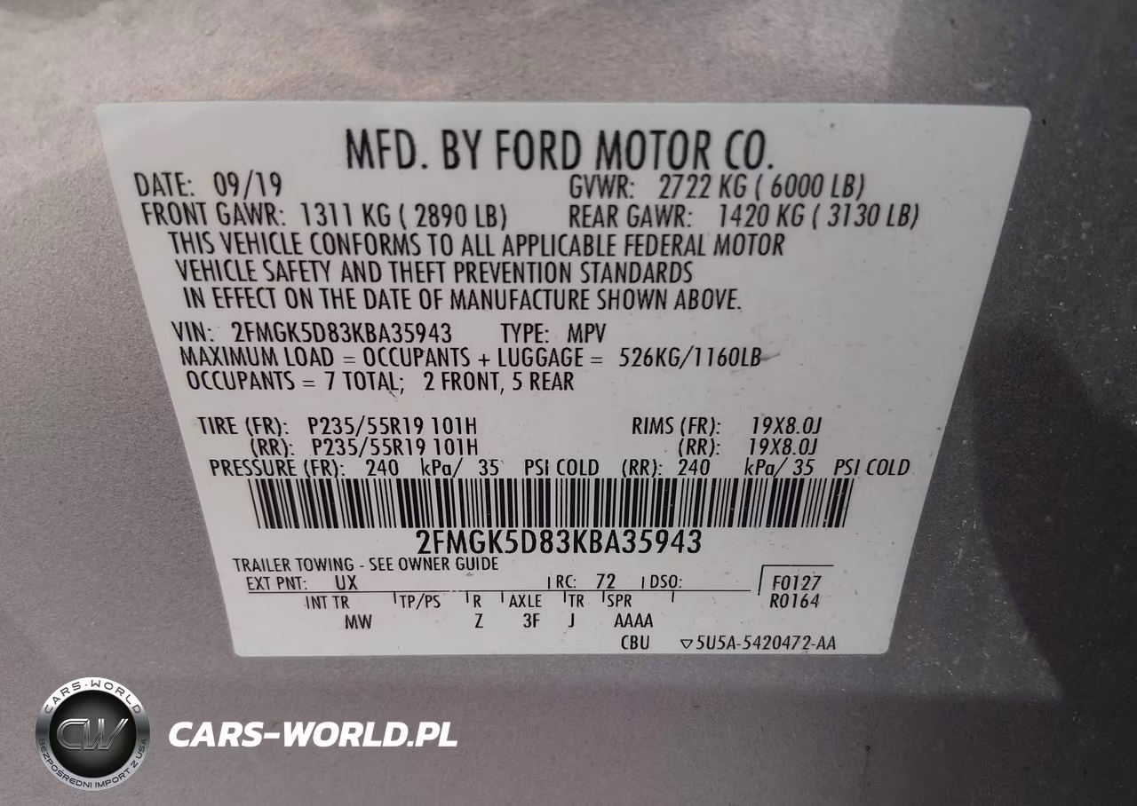2019 Ford Flex Limited VIN:2FMGK5D83KBA35943 - 9