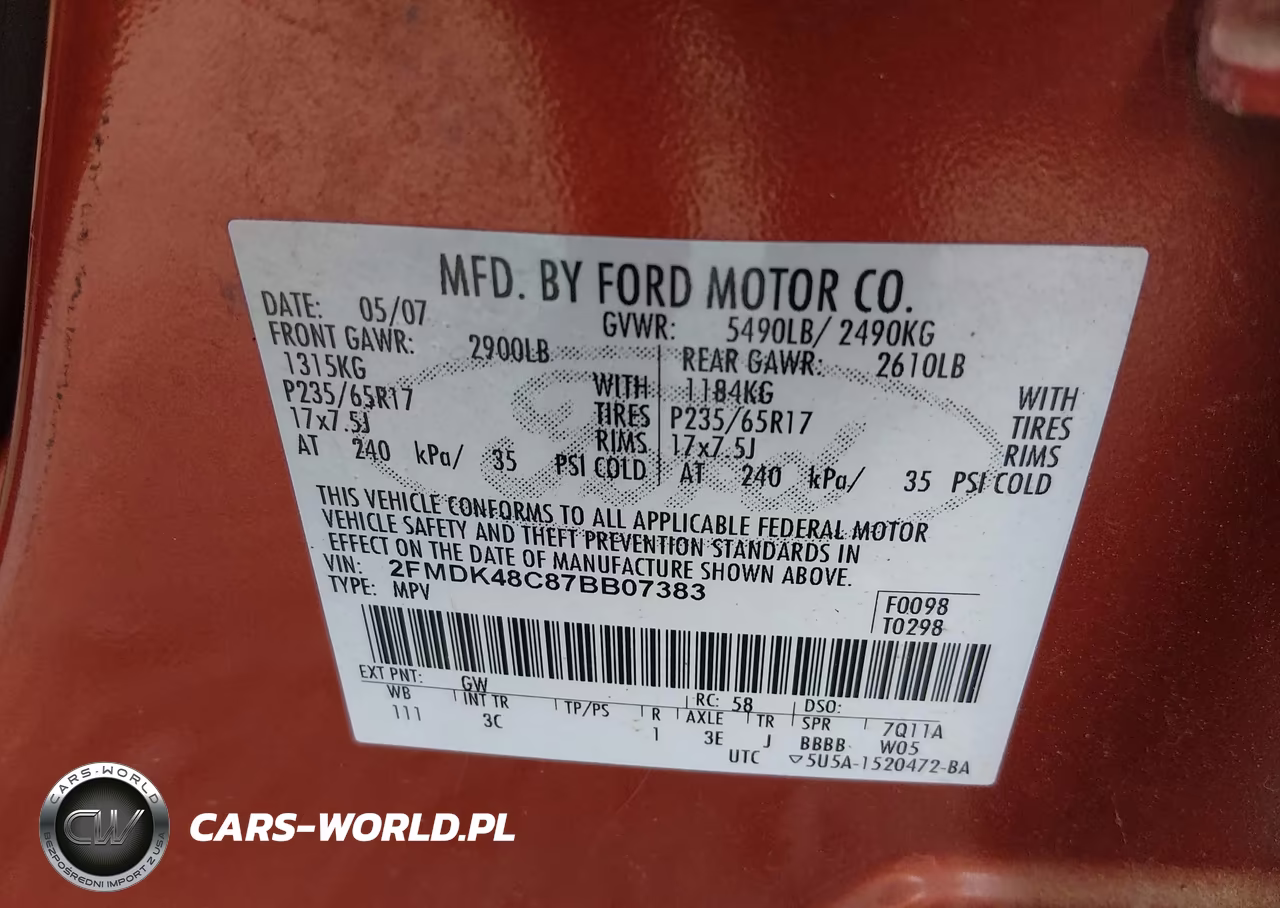 2007 Ford Edge Sel VIN:2FMDK48C87BB07383 - 9