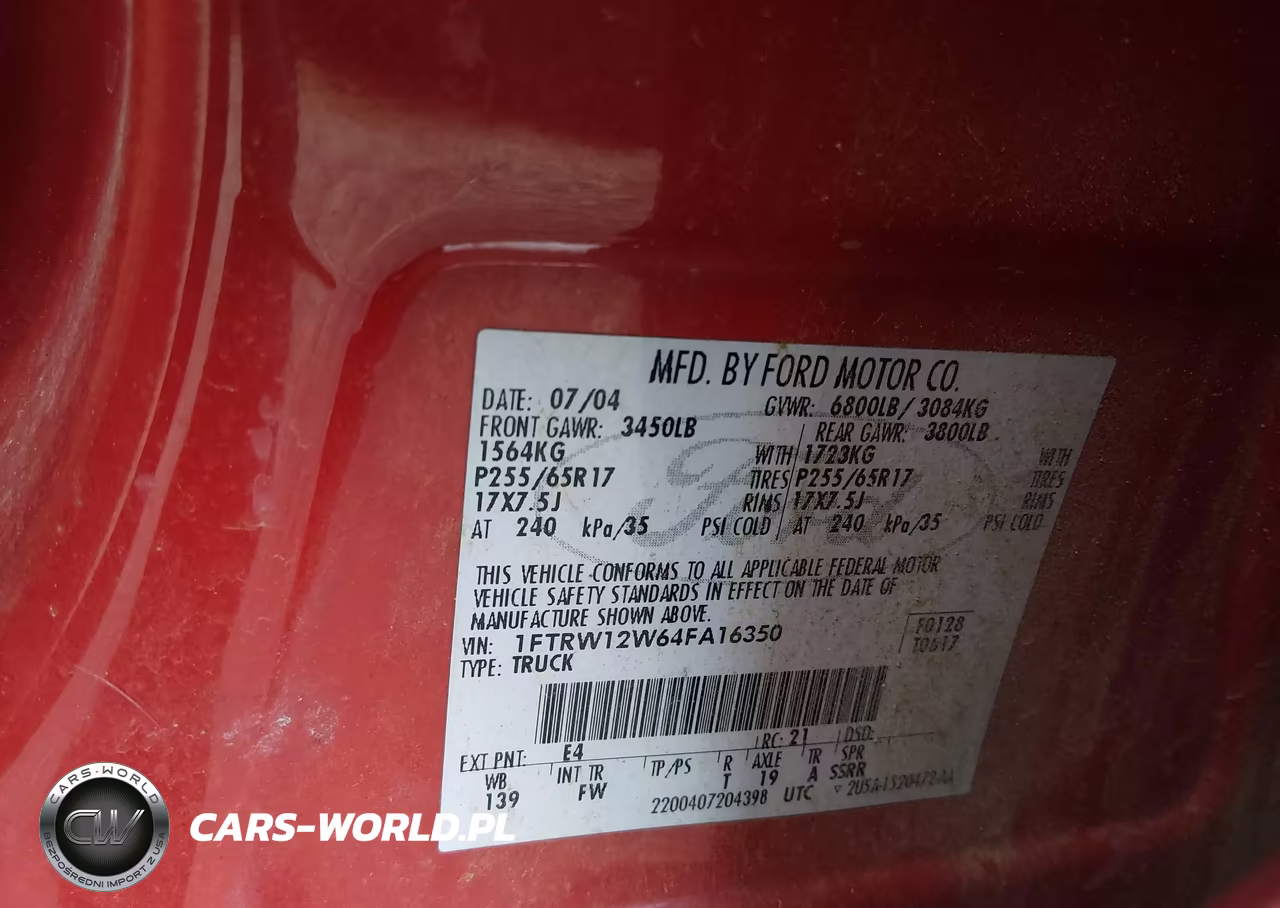2004 Ford F-150 Xlt VIN:1FTRW12W64FA16350 - 9