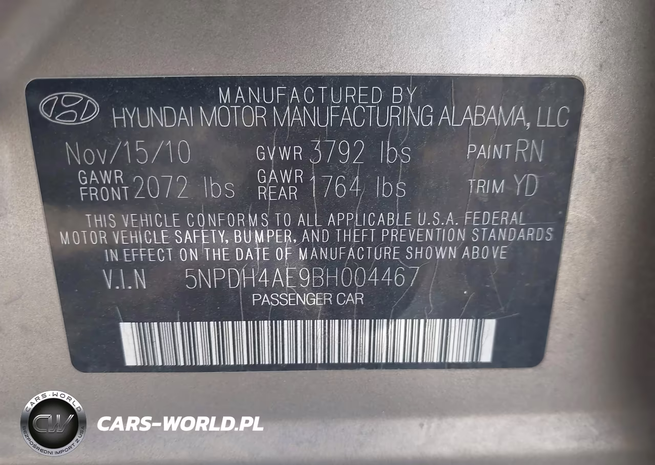 2011 Hyundai Elantra Gls VIN:5NPDH4AE9BH004467 - 9