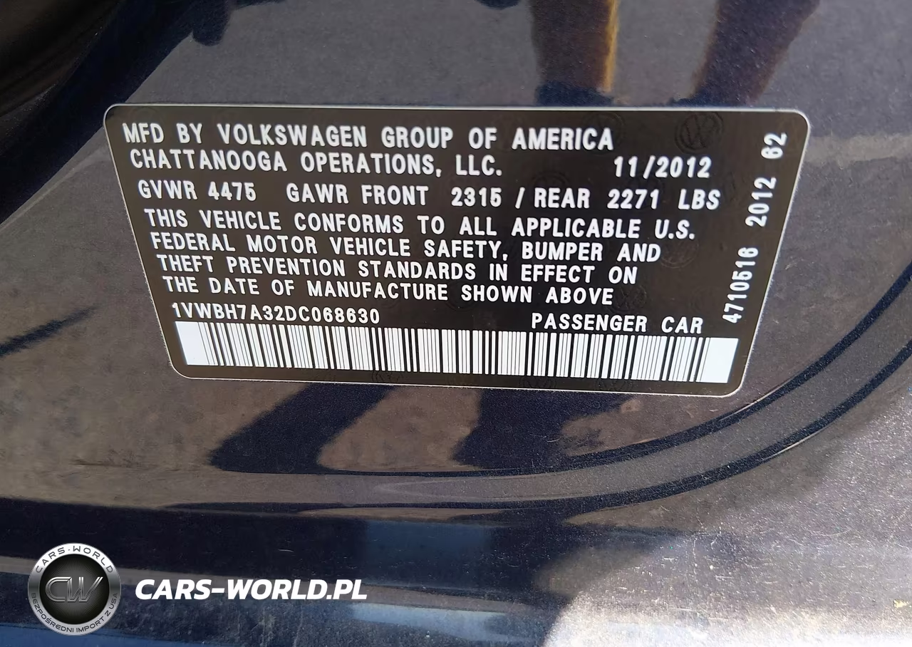 2013 Volkswagen Passat 2.5L Se VIN:1VWBH7A32DC068630 - 9