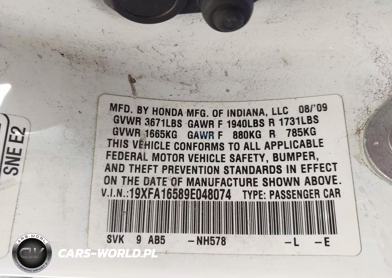 2009 Honda Civic Lx VIN:19XFA16589E048074 - 9