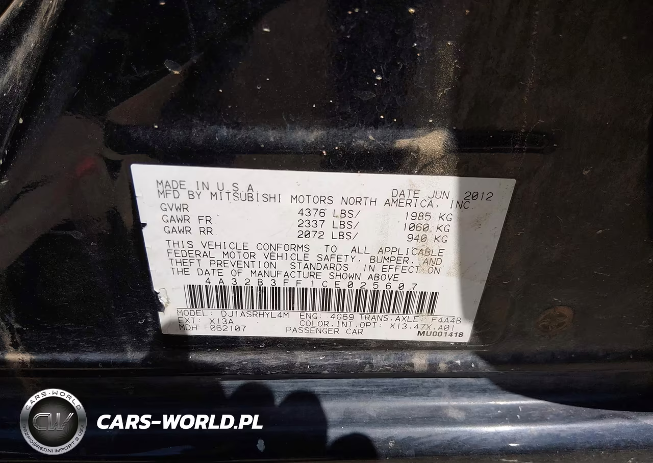 2012 Mitsubishi Galant Es-Se VIN:4A32B3FF1CE025607 - 9