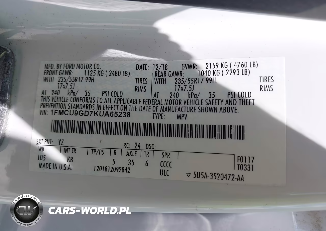 2019 Ford Escape Se VIN:1FMCU9GD7KUA65238 - 9