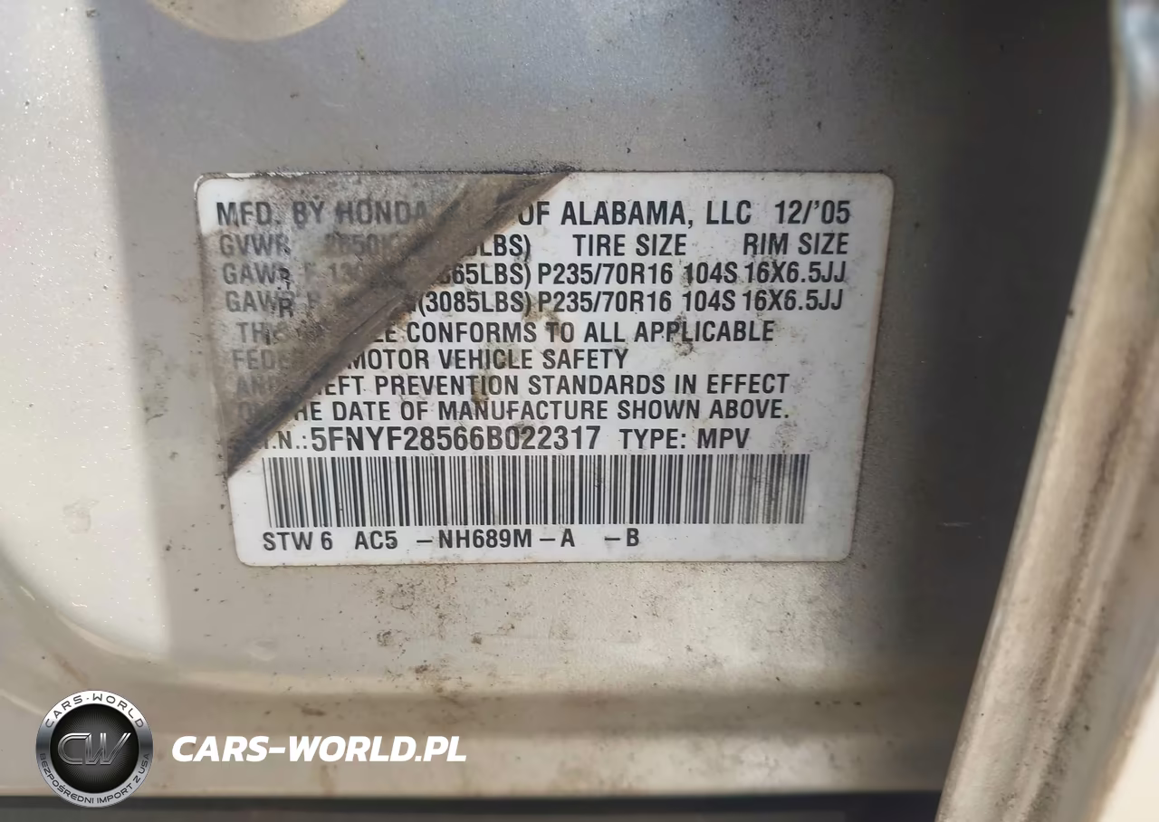 2006 Honda Pilot Ex-L VIN:5FNYF28566B022317 - 9